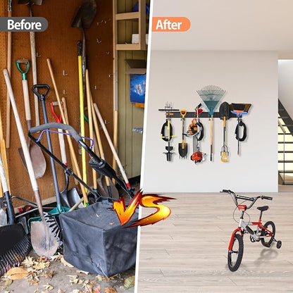 Garage Tool Organizer Wall Mount, 48 Inch Adjustable Garage Tool Storage Rack, Heavy Duty Garden Tool Organizer Rack, Yard Tool Organizer System for Rake Shovel Broom Mop Wall Holder