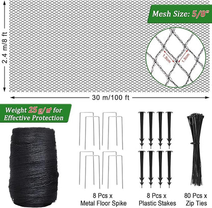 8 X 100 Ft Garden Netting, 5/8in Mesh Heavy Duty Bird Netting for Vegetable, Fruit Trees, Blueberry Bush Protection, Reusable Poultry Netting Against Birds, Deer, Rabbit and Cat, Chicken Coop Net