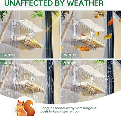 SUNALLY Window Bird Feeder for Outdoors, Clear Bird Feeders Window Mounted with Strong Suction Cups, Transparent Birds House Outside Wild Watching for Garden, Yard, Elderly Kids Viewing