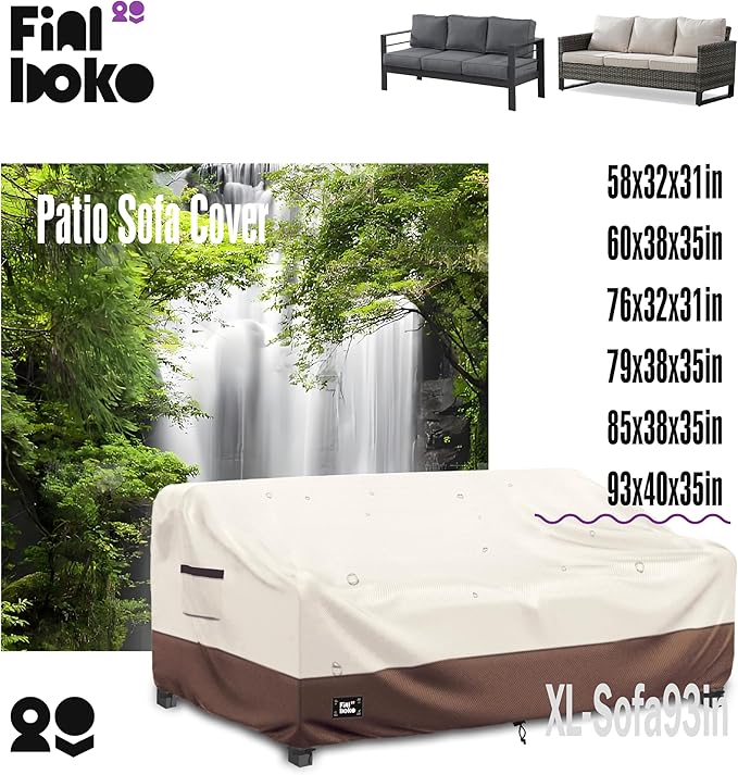 3-Seater Outdoor Couch Cover,93Wx40Dx35H Inches Patio Furniture Covers, Heavy Duty Cover for Outdoor Furniture Covers Waterproof, Beige&Brown