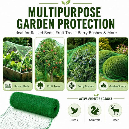 Garden Netting, 13 x 50 FT Bird Netting for Garden Plant Protection, Reusable Fine Mesh for Fruit Trees, Vegetable Plants, Blueberry Bushes, Raised Beds, Chicken Coop (13x50ft)