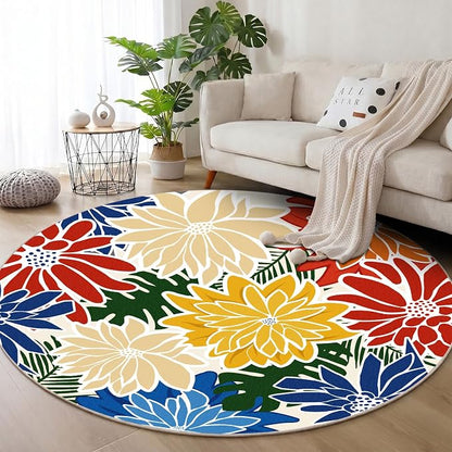 ZonLi Colorful Outdoor Rug 6x6Ft Waterproof Multicolored Indoor Area Rug Washable Outdoor Patio Rugs Tropical Floral Non Slip Outdoor Carpet for Living Room, Pool,Backyard,Deck,Camping
