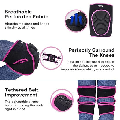 Knee Pad Women Men for Gardening House Working, Floor and Carpet Cleaning, Construction Work, Cleaning Knee Pads With High Elastic Fabric Black with Pink Edge M