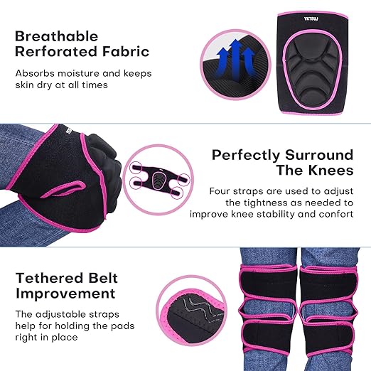 Knee Pad Women Men for Gardening House Working, Floor and Carpet Cleaning, Construction Work, Cleaning Knee Pads With High Elastic Fabric Black with Pink Edge S
