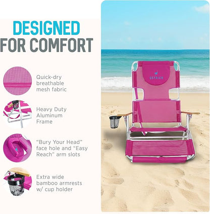 Ostrich The Original 3N1 Lightweight Lawn Beach Reclining Lounge | Chair with Footrest, Outdoor Furniture for Patio, Balcony, Backyard, or Porch, Pink