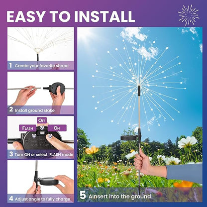 PEVOROS Garden Decor Solar Lights Outdoor,120LED Waterproof Colorful Solar Fairy Garden Lights for Outdoor Decoration,Yard, Patio, Porch,Flower Pot,Pathway, for 4th of July(4Pack)