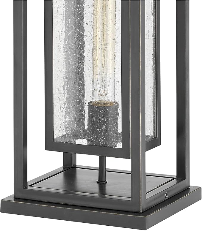 Hinkley Republic Medium Pier Mount Outdoor Lantern - Low Voltage, LED Included, Composite, Clear Seedy Glass Panes, Anti-Fading Finish - Oil Rubbed Bronze Finish