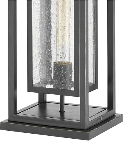 Hinkley Republic Medium Pier Mount Outdoor Lantern - Low Voltage, LED Included, Composite, Clear Seedy Glass Panes, Anti-Fading Finish - Oil Rubbed Bronze Finish