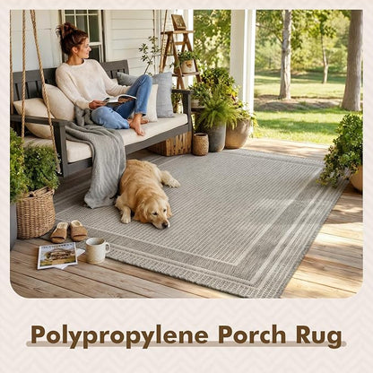 MontVoo-Outdoor Rug-Patio Rug 4x6 ft Polypropylene Indoor Outdoor Rugs Outdoor Carpet for Patio Deck Balcony Porch, Textured Weave, Durable for High Traffic, Fade-Resistant, Modern Silver Grey