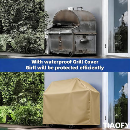 BBQ Gas Grill Cover for Outdoor, Anti-UV, Rip-Proof, 600D Oxford Fade Resistant Material, Barbecue Cover with Hook and Loop Straps & Adjustable Hem Drawstring (Beige, 44”x22”x42”)