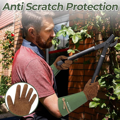 HLDD HANDLANDY Long Gardening Gloves for Women Men - Leather Rose Pruning Gloves Thorn Proof - Breathable Working Glove