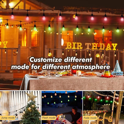 24FT Outdoor String Lights, 12 Shatterproof Edison LED Bulbs, Dimmable RGB Color Changing Patio Lights Waterproof with Remote. for Patio Decor, Garden, Yard, Party, Bistro