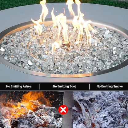 Skyflame 15LB Fire Pit Glass, High Luster Tempered Fire Glass Pellets for Fire Pit Table and Fire Bowl, 1/2-Inch Platinum
