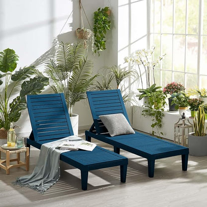 Nestl Sun Tanning Chair - Blue Chaise Lounge Chair Outdoor, Lightweight Pool Lounge Chairs Set of 2, Adjustable 5-Position Reclining Lawn Chair, Waterproof Beach Outdoor Lounge Chairs