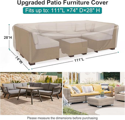Patio Furniture Set Cover Waterproof, Heavy Duty Furniture Covers for Outdoor Sectional Sofa Set Wicker Rattan Table Chair Rectangular,111"L×74"W×28"H,Brown