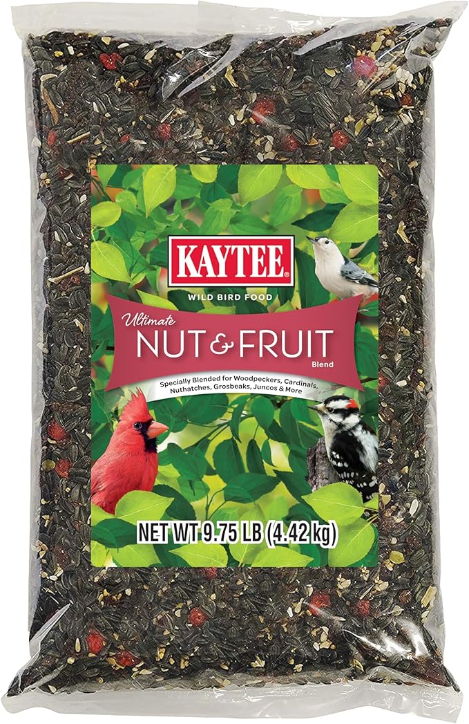 Kaytee Ultimate Nut and Fruit Wild Bird Food for Cardinals, Finches, Chickadees, Nuthatches, Woodpeckers, Grosbeaks, Juncos, 9.75 lb