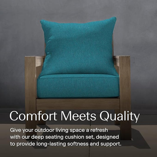 Honeycomb Outdoor Heritage Deep Seat, 24 x 23, Textured Solid Teal Chair Cushion for Patio Furniture