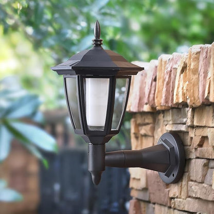Dynaming 2 Pack Solar Flame Wall Lanterns Outdoor, Solar Powered Wall Mounted Sconce Lights, Flickering Flame LED Lights Auto On/Off Wall Hanging Lights, Waterproof for Garage Stair Patio Porch Yard