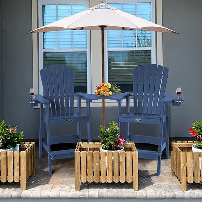 FUNBERRY Tall Adirondack Chairs Set of 2 with Removable Connecting Table, All Weather High Top Balcony Chair with Cup Holders