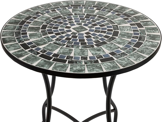 Alpine Corporation Indoor/Outdoor Marbled Glass Mosaic 3-Piece Bistro Set Folding Table and Chairs Patio Seating