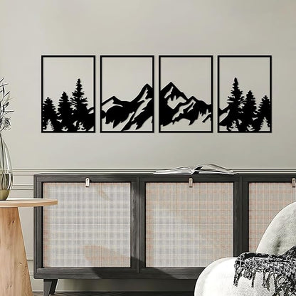 ESTART 4 Pcs Metal Wall Art, Large Mountains Wall Decor, Art Wall Décor Suitable For Living Room Dining Room Bedroom Office Indoor And Outdoor (Mountain Forest)