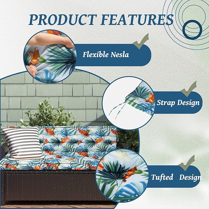 2/3 Seater Swing Replacement Cushion, Waterproof Porch Swing Cushions with Backrest, Thickened Bench Cushions for Outdoor Furniture, for Outdoor Patio Swing (Summer, 70.8 * 40in)