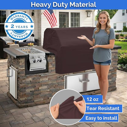Covers & All Built-in Grill Cover for Outdoor Grill – Heavy Duty 12 oz Waterproof Built-in BBQ Grill Cover, PVC-Coated Polyester with Elastic Hem for Snug Fit (28 x 24 x 26 inches, Coffee)