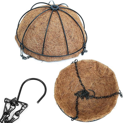 14 inch Metal Hanging Baskets For Plants Outdoor 4 Pack Round Metal Wire Hanging Basket Planter with Coco Fiber Liners Chain Round Wire Plant Holder for Garden, Patio, Deck, Porch Plants Flower Potss