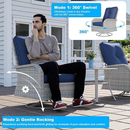 5-Piece Small Patio Furniture Set, Outdoor Swivel Rocking Chairs Set with Ottomans, Patio Bistro Set for Balcony, Deck, Porch, Navy Blue