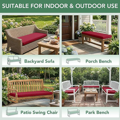 Summsun Outdoor Bench Cushion: Waterproof and Fade Resistant Patio Furniture Cushions - Non-Slip Bench Pad Cushion with Removable Cover for Garden Swing Porch Sofa Settee, 59 x 18 Inch, Burgundy