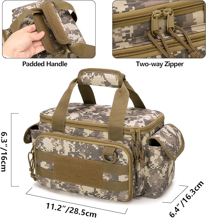 Rexmica Small Tool Bag with Anti-friction and Thick Padded Bottom, Tool Storage Organizer for Men, Tactical Range Bag, Multi-functional Work Bag for Repairman, Electrician, Carpenters (Camo)