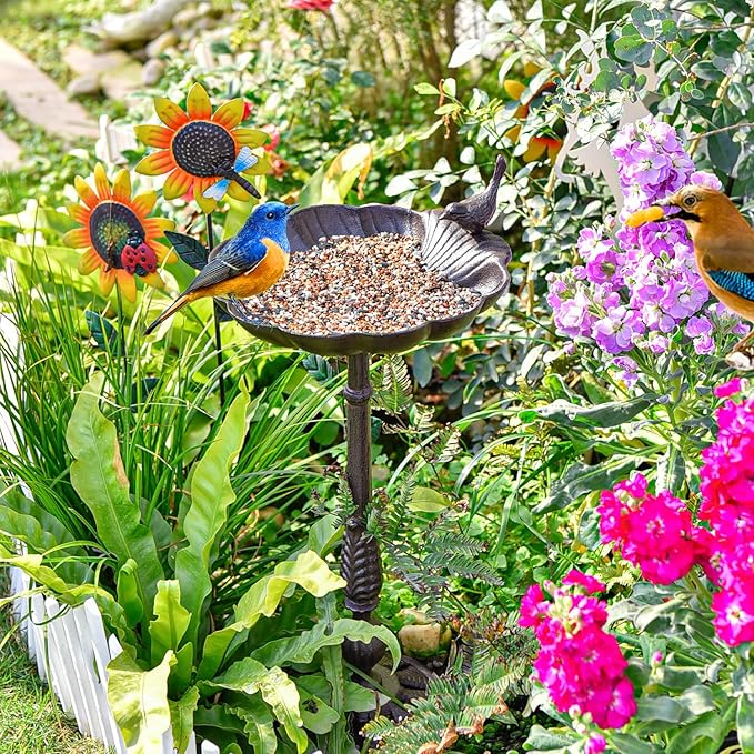 Sungmor Cast Iron Bird Bath for Outside, 21 Inch Height Garden Standing Feeder, Antique Style & Shell-Shape Bird Bath Bowl, Decorative Pedestal Birdbath, Outdoor Yard Deck Patio Ornament