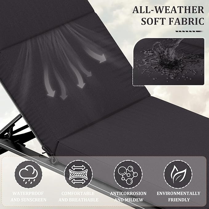 2 Pcs Chaise Lounge Cushions Outdoor, 80" L X 26" W X 4" D Lounge Chair Cushions for Outdoor Furniture, High-Density Foam Patio Chaise Cushion-Waterproof Fade-Resistant ThickPatio lounge chair cushion