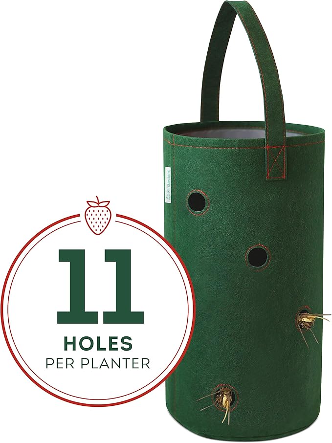 Pri Gardens Hanging Strawberry Planter for Strawberry Bare Root Plants (Roots not Included) Felt Material 4 Pack, The Original