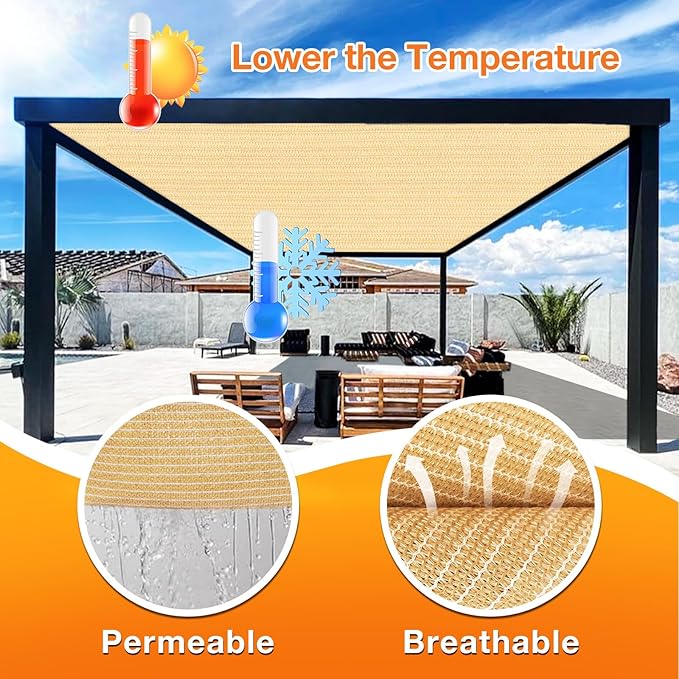 Artpuch Outdoor Pergola Shade Cover 6' X 18' Sun Shade Cloth with Grommets, 90% UV Protection Canopy Patio Privacy Screen (Customized Available) GN107, Wheat