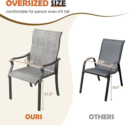 UDPATIO Patio Dining Chairs Set of 2, High Back Wide Seat Outdoor Furniture Chairs with All Weather Breathable Textilene, for Lawn Garden Backyard Deck, Grey White