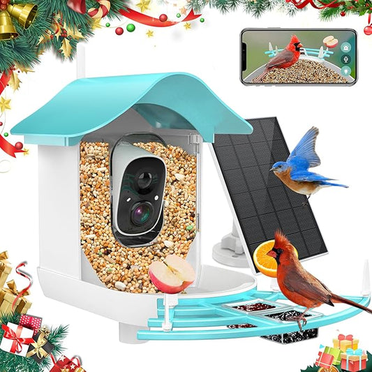 Bird Feeder with Camera Solar Powered,AI Identify Bird Species,2K HD Video Live Auto Capture Outdoor Backyard,Birdwatching,Ideal Gift for Family Birds Lovers(Blue)