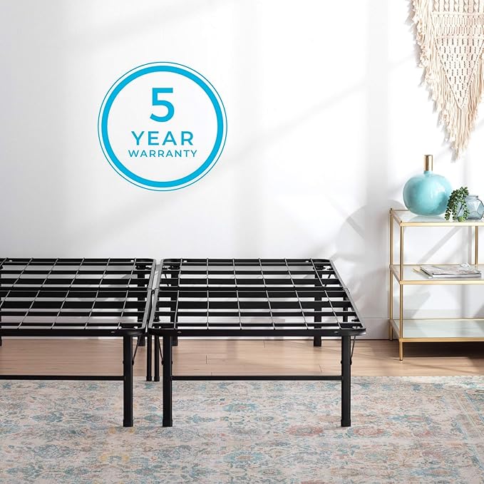 Linenspa Folding Metal Platform Bed Frame - No Box Spring Needed - Underbed Storage - Simple Toolless Assembly - Mattress Foundation - 14" High - Traditional Design - Sturdy Steel - Full Size