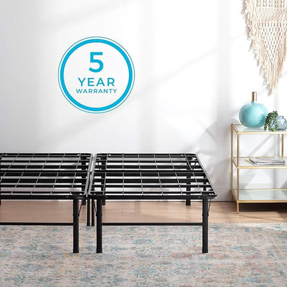 Linenspa Folding Metal Platform Bed Frame - No Box Spring Needed - Underbed Storage - Simple Toolless Assembly - Mattress Foundation - 14" High - Traditional Design - Sturdy Steel - Queen Size