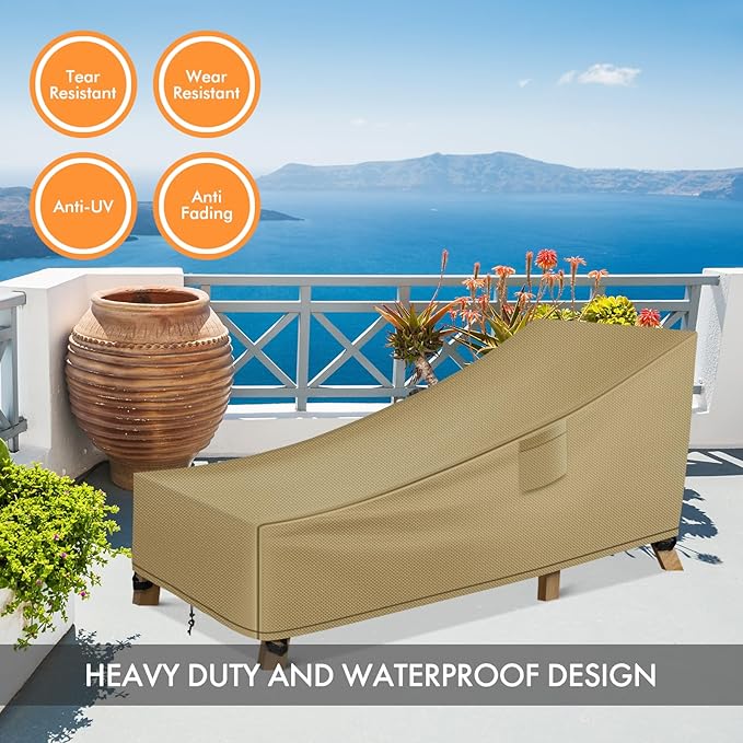 WLEAFJ Patio Chaise Lounge Cover Waterproof, Heavy Duty Outdoor Lounge Chair Covers, Durable Patio Furniture Covers, 78L x 34W x 32H inch - 2 Pack, Khaki