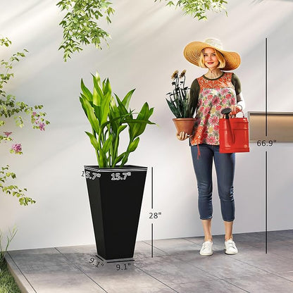Outsunny Tall Planters for Outdoor Plants Set of 3, 28 in Taper Planters with Drainage Holes, Indoor Grande Plant Pots, Front Porch Decor, Black