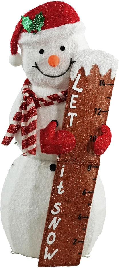Alpine Corporation 43" H Let It Snow White Fabric Snowman with LED Lights, Indoor and Outdoor Christmas Decor