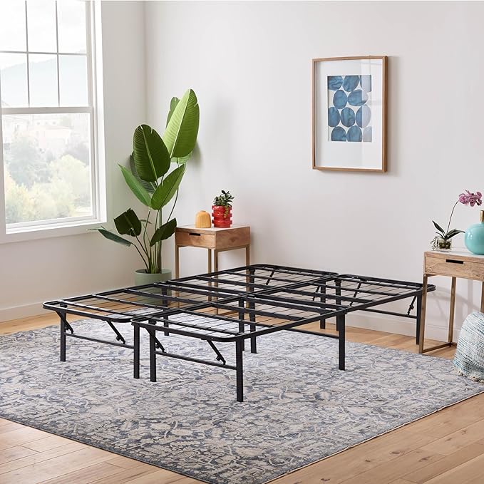 Linenspa Folding Metal Platform Bed Frame - No Box Spring Needed - Underbed Storage - Simple Toolless Assembly - Mattress Foundation - 14" High - Traditional Design - Sturdy Steel - Full Size