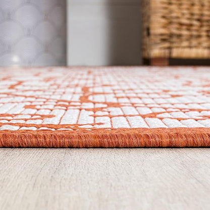 JONATHAN Y Vintage Filigree Indoor Outdoor Runner Rug 2X8 Cream/Orange, Madrid Textured Weave for Backyard, Patio, Porch, Easy-Cleaning, High Traffic, Pet-Friendly, Non-Shedding (SMB107L-28)