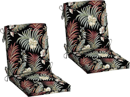 Arden 2-Pack Outdoor Patio Dining Chair Cushion, 20x44, Rain-Proof Seat Pad, Fade-Resistant Outdoor Cushion Simone Black Tropical