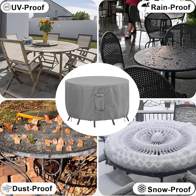 OutdoorLines Outdoor Waterproof Patio Table Furniture Set Covers - Round Couch Sectional Cover Outside Weatherproof Patio Furniture Covering for Deck, Lawn and Backyard 84" Dia x 28" H, Grey