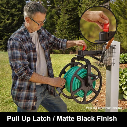 Liberty Garden Single Arm Navigator Hose Reel with Pull Up Latch, Black