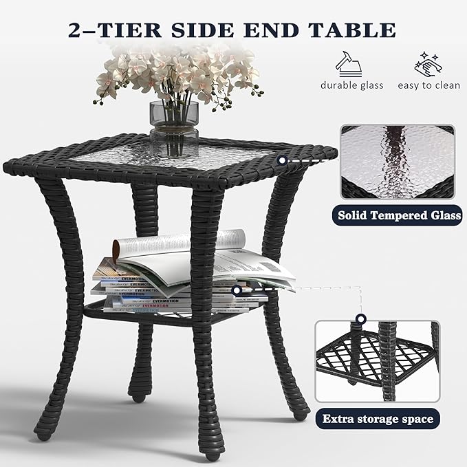 LayinSun 7 Pieces Outdoor Patio Furniture Set, Rattan Wicker Sectional Swivel Rocker Chairs Sets with Ottomans, Swivel Glider Chairs and Coffee Table