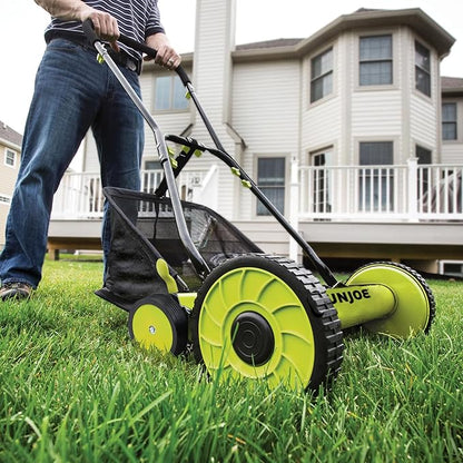 Sun Joe MJ502M Reel Mower w/ 8.5-Gallon, 9-Position Height Adjustment, Foam Grip, Compact Design, Green, 20-Inch Manual w/Grass Catcher
