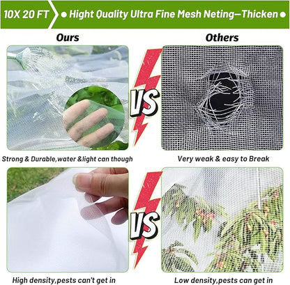 Cludoo 67pcs Garden Mesh Netting Kit,6 Sets Wide Garden Hoops with 10x20 ft Garden Covers Bird Netting& 12 Clips, Garden Protection for Raised Beds Greenhouse Vegetable Plants Flowers Animals